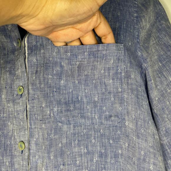 Chico’s No Iron Fresh Chic Linen Button Up Shirt Size 1 Blue Coastal Sailor Chic - Picture 4 of 7